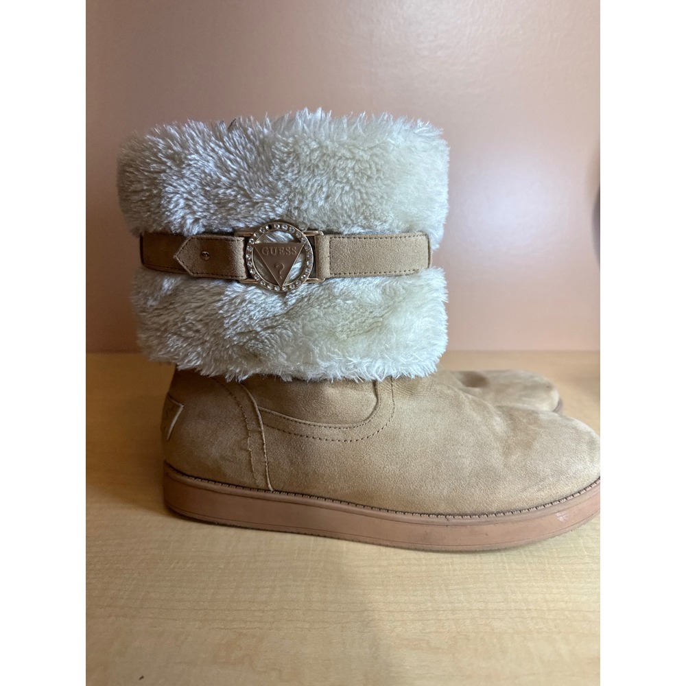 Guess Womens Tan Faux Suede Fur Trim Buckle Winter Boots Size 9M GWHAMMER3 - Picture 2 of 4